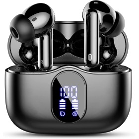 Auriculares Inalámbricos, Bluetooth 5.3 con HD Micrófono HiFi Estéreo Pantalla LED, Reducción de Ruido, 13 mm Controlador