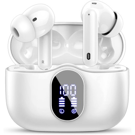 Auriculares Inalámbricos, Bluetooth 5.3 con HD Micrófono HiFi Estéreo Pantalla LED, Reducción de Ruido, 13 mm Controlador