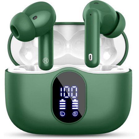 Auriculares Inalámbricos, Bluetooth 5.3 con HD Micrófono HiFi Estéreo Pantalla LED, Reducción de Ruido, 13 mm Controlador