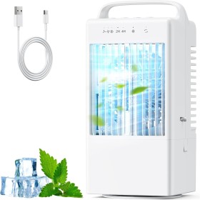 Aire Acondicionado Portatil, 4 en 1 Enfriador de Aire, 900ml Mini Aire Acondicionado con Asa, 3 Velocidades de Ventilador, Modo