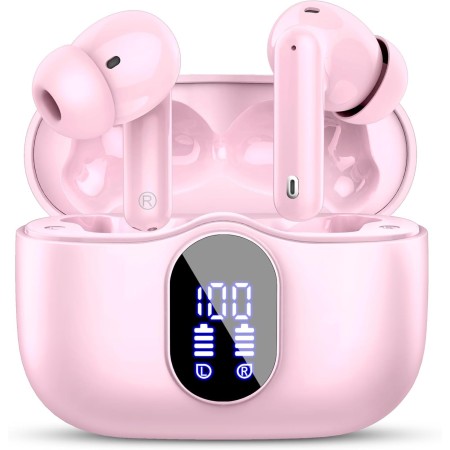 Auriculares Inalámbricos, Bluetooth 5.3 con HD Micrófono HiFi Estéreo Pantalla LED, Reducción de Ruido, 13 mm Controlador