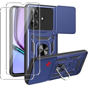 MEMELOKA Funda para Realme Note 60 4G + 2 Piezas Cristal Templado, Armor Carcasa Militar Antiarañazos con 360° Soporte de