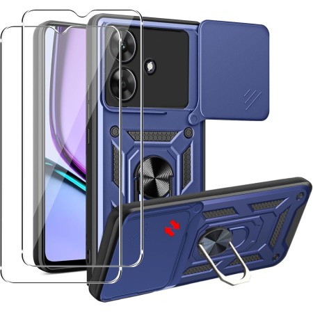 MEMELOKA Funda para Realme Note 60 4G + 2 Piezas Cristal Templado, Armor Carcasa Militar Antiarañazos con 360° Soporte de