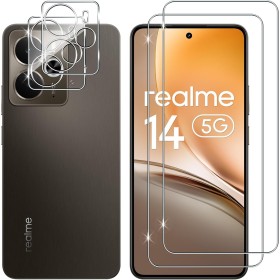 Lutree para Realme 14 5G/ Realme 14T Cristal Templado, 2+2 Piezas Protector de Pantalla + Protector de Lente de Cámara, Dureza