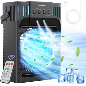 FethFire Aire Acondicionado Portatil Silencioso,1200ML Enfriador de Aire con Mando,3 Velocidades,3 Modos,2-8H Timer,7 LEDs,10W