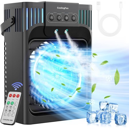FethFire Aire Acondicionado Portatil Silencioso,1200ML Enfriador de Aire con Mando,3 Velocidades,3 Modos,2-8H Timer,7 LEDs,10W