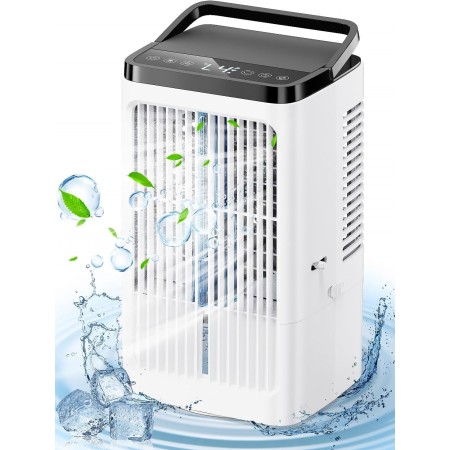 Aire acondicionado portátil, ventilador de 1.5L, 4 velocidades, iluminación LED de 7 colores, 2 funciones de pulverización y