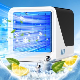 Aire Acondicionado Portátil, Ventilador USB 3 en 1 con Refrigeración Líquida, Tanque de Agua de 500ML, 3 Velocidades, Luces de 7