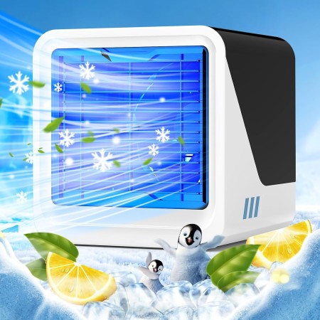 Aire Acondicionado Portátil, Ventilador USB 3 en 1 con Refrigeración Líquida, Tanque de Agua de 500ML, 3 Velocidades, Luces de 7