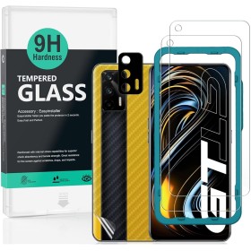 Ibywind Cristal Templado para Realme GT 5G, [2 Piezas],con Metálico Protector de Lente de Cámara,Atrás Pegatina Protectora Fibra