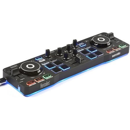 Hercules DJControl Starlight - Controladora DJ USB portatil de 2 pistas y 8 Pads, software Serato DJ Lite, para PC y MAC