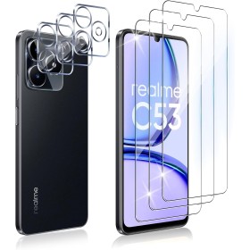 Dabuu 3 Piezas Protector de Pantalla para Realme C53 + 3 Piezas Protector de Lente de Cámara, 9H Dureza, Anti-Arañazos, HD
