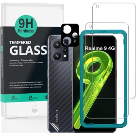 Ibywind Cristal Templado para Realme 9 4G 6,4"[2 Piezas],con Metálico Protector de Lente de Cámara,Atrás Pegatina Protectora