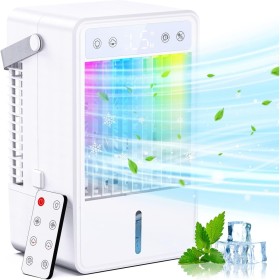 Aire Acondicionado Portatil, 1500ml Mini Enfriador de Aire Silencioso con Mando a Distancia, USB Ventilador con 5 Velocità de