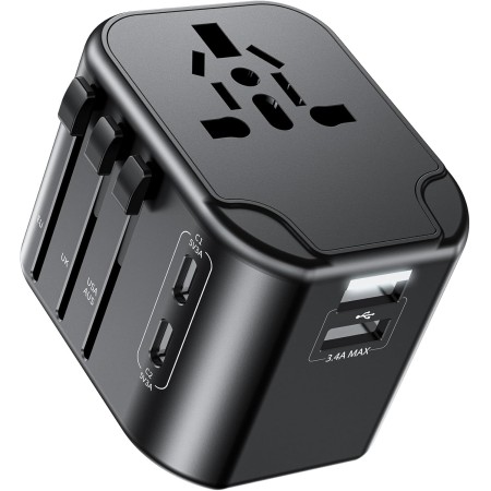 35W Adaptador Enchufe Universal, Adaptador Enchufe de Viaje con 2USB-C,3USB-A y 1CA,Adaptador Internacional para Alemania EE.UU.