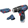Bosch Professional 12V System GSB 12V-15 - Taladro percutor a batería (30 Nm, 1300 rpm, 2 baterías x 2.0 Ah, set 39 accesorios,