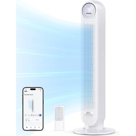Dreo ventilador de pie silencioso, ventilador de torre con velocidad de 7,6 m/s, 4 velocidades, rotación de 90°, temporizador de