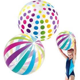 LUMOOM 2 pelotas de agua hinchables, 40 cm, pelotas de playa hinchables con válvula de seguridad, bolas de agua a rayas de