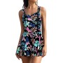 SHEKINI Mujer Bañador con Falda Traje de Baño Retro Cuello de V Acolchado Ruched Control Abdomen Halter Traje de Baño de Una