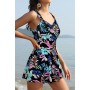 SHEKINI Mujer Bañador con Falda Traje de Baño Retro Cuello de V Acolchado Ruched Control Abdomen Halter Traje de Baño de Una