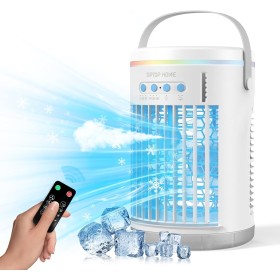 Aire Acondicionado Portátil, Enfriador de Aire 5 en 1, 1400ML Tanque, Climatizador Evaporativo, Temporizadores de 1-4H, 2 Modos