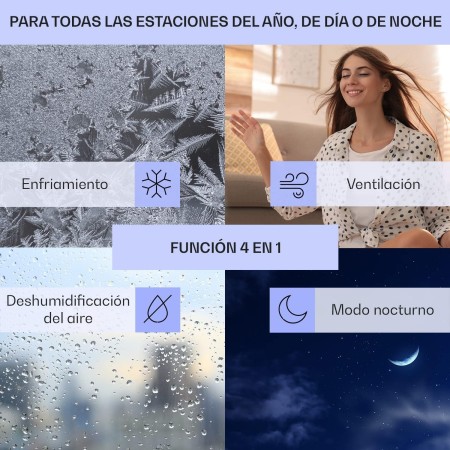 Klarstein Aire Acondicionado Portatil y Silencioso, 4 en 1 Enfriador de Aire para Casa, Modo Noche, Deshumidificador y