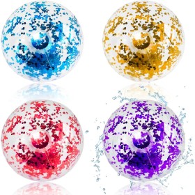 4PCS Glitter Pelota De Hinchable Beach, 40cm Transparente Pelotas De Playa Hinchable, Bolas Inflables De Agua Niños Adultos,