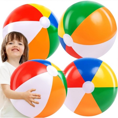 QEDBOJE 4 Piezas Pelota de Playa Inflable Gigante, Pelotas Hinchables de Colores Arcoíris, para Piscina y Playa, Ideal para