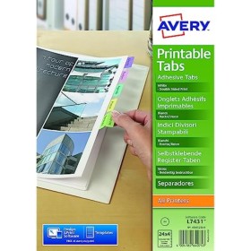 Avery España 05412501- Índicescaja adhesivos reposicionables y de colores surtidos, 96 pestañas de polipropileno imprimible en