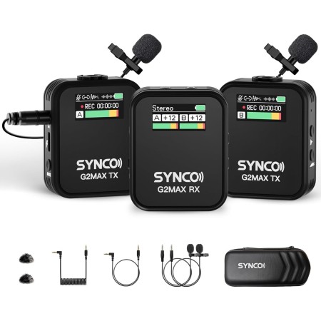SYNCO Micrófono Inalambrico Solapa, G2A2 Mega Micrófono Lavalier 2.4Ghz 200m Compatible con Cámara DSLR Móviles, Grabación