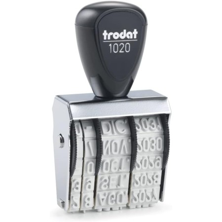 Trodat 1000 Classic Fechador, meses español abreviados, marcada 3 x 19 mm aprox, entintaje manual