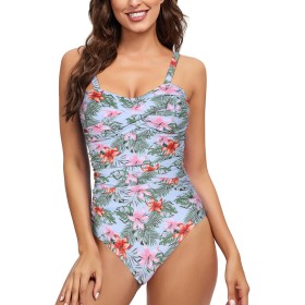 heekpek Traje de Baño Una Pieza para Mujer Bañadores Mujer Reductores Cuello en V Pliegues Bañador Bikini Retro