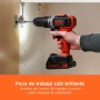 BLACK+DECKER Taladro percutor inalámbrico de 18V y 2 velocidades con dos baterías de 1,5Ah y cargador de 400mA, par de 45Nm, luz