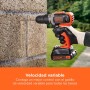 BLACK+DECKER Taladro percutor inalámbrico de 18V y 2 velocidades con dos baterías de 1,5Ah y cargador de 400mA, par de 45Nm, luz