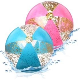 YEAMLTE Pelota Hinchable, 2 PCS Glitter Pelota De Hinchable Beach, Transparente Pelotas De Playa Hinchable, Pelota de Playa