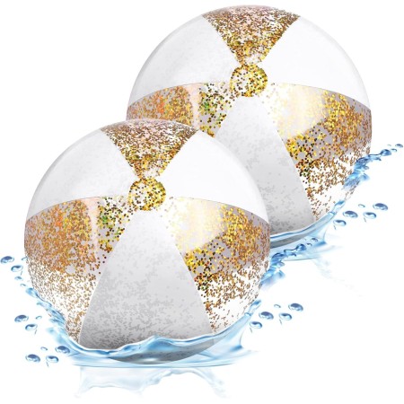 YEAMLTE Pelota Hinchable, 2 PCS Glitter Pelota De Hinchable Beach, Transparente Pelotas De Playa Hinchable, Pelota de Playa