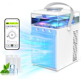 Aire Acondicionado Portátil, 800ML Mini Enfriador de Aire Portátil con Control de Aplicación, 5 en 1 USB Recargable con 6 Cajas