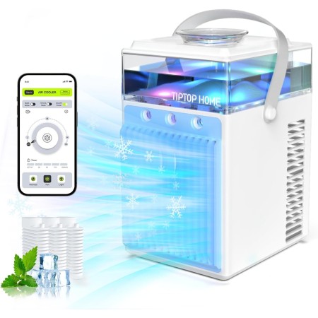 Aire Acondicionado Portátil, 800ML Mini Enfriador de Aire Portátil con Control de Aplicación, 5 en 1 USB Recargable con 6 Cajas