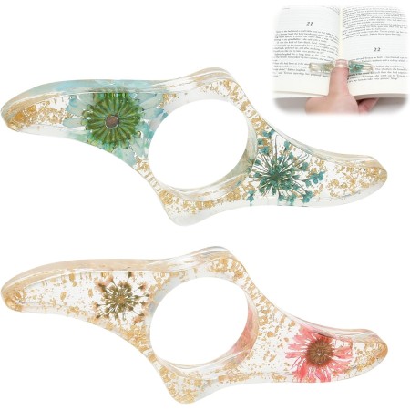 2Pcs Soporte para Página de Libro de Flores Secas de Resina, Accesorios Lectura, Marcador de Lectura para Pulgar, Transparente y