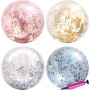 Hileyu 4 Piezas Pelotas de Playa Inflables con Purpurina de Confeti Bola de Fiesta de Piscina Transparente para Juguete Acuático