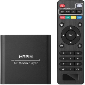 MYPIN Reproductor Multimedia 4K, Media Player con Control Remoto para Disco Duro de 8TB/Unidad USB/Tarjeta TF/H.265 MP4 PPT MKV
