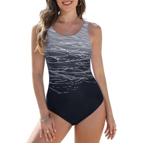 CMTOP Bañadores Mujer Traje de Baño de Una Pieza Push up Bañador Natacion Cuello en U Deportivos Ropa de Baño de Playa con