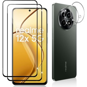 Datree 2 Piezas Protector de Pantalla para Realme 12 5G/Realme 12x 5G, con 2 Piezas Protector de Lente de Cámara,Dureza 9H Sin