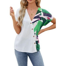 MEDUOLA Camiseta Mujer de Manga Corta Verano Cuello en V T-Shirt Elegante Camisas Casual Blusas impresión Suelta Tops