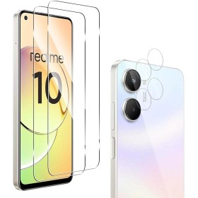 QULLOO [2+ 2 Piezas Protector de Pantalla para Realme 10 4G + Protector de Lente de cámara,9H Dureza Vidrio Templado Sin