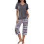 Uniexcosm Pijama de Mujer Algodón Pijama de Dos Piezas Gatos Verano Manga Corta Pijamas Mujer Ropa de Dormir Top y 3/4