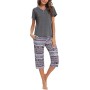 Uniexcosm Pijama de Mujer Algodón Pijama de Dos Piezas Gatos Verano Manga Corta Pijamas Mujer Ropa de Dormir Top y 3/4