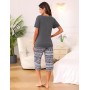 Uniexcosm Pijama de Mujer Algodón Pijama de Dos Piezas Gatos Verano Manga Corta Pijamas Mujer Ropa de Dormir Top y 3/4