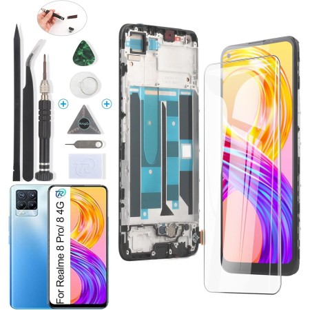 RongZy para Realme 8 Pro RMX3081 / Realme 8 4G RMX3085 Reemplazo de Pantalla Táctil LCD + Compatible con Realme 8 Pro el Kit de