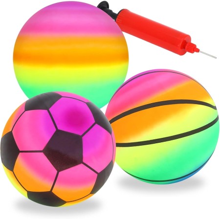 Gukasxi 3 Piezas Pelota de Playa Inflable de PVC con Bomba, Pelota de Arcoíris, Pelota de Playa, Bouncy Kickball, Pelotas para